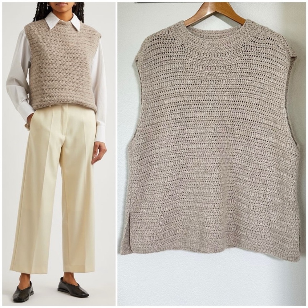 EILEEN FISHER Medium Ultra Soft Peruvian Alpaca Crochet Mock Neck Top Sweater